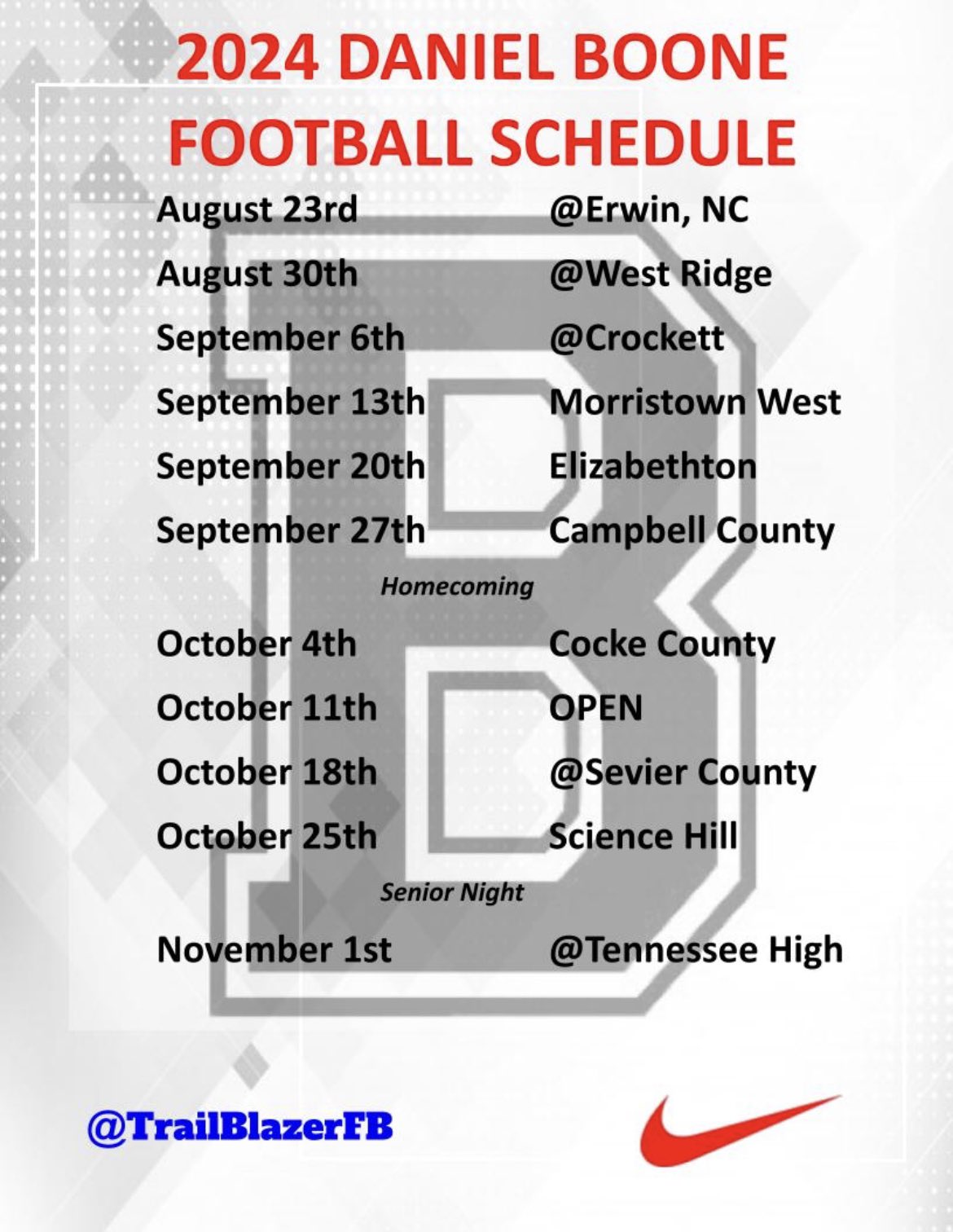 2024 football schedule for daniel boone high school