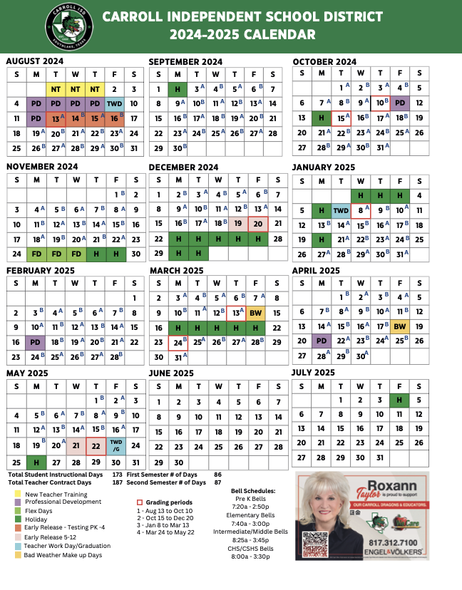 southlake carroll isd calendar：southlake carroll independent school district academic year schedule