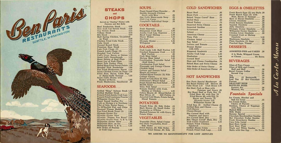 ben paris menu:ben paris dining options