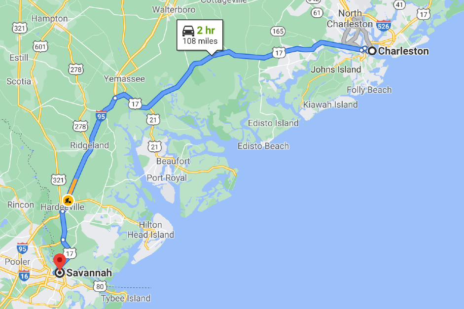charleston to savannah drive:road trip from charleston to savannah