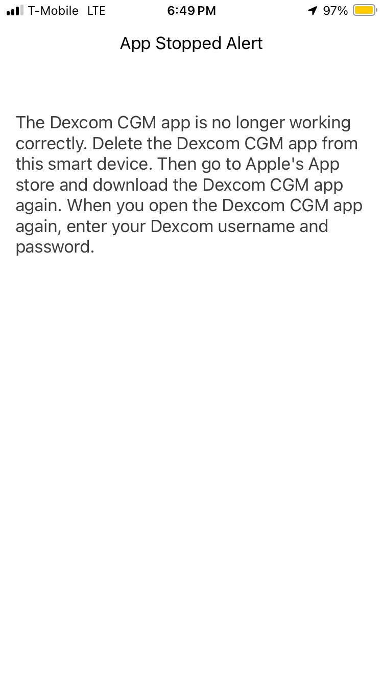 app is is no longer wroking dexcom:app no longer functioning for dexcom