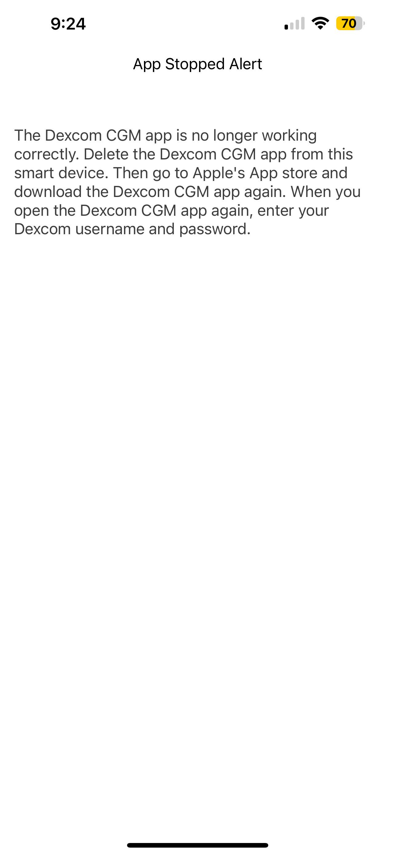 app is is no longer wroking dexcom:app no longer functioning for dexcom